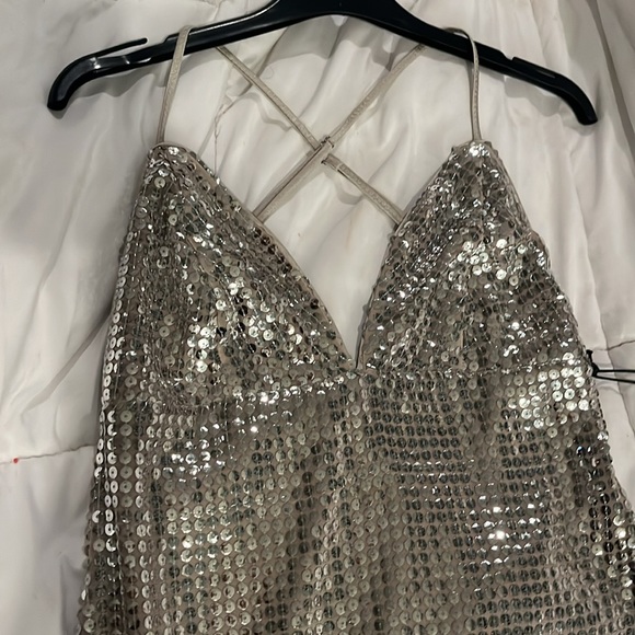 NWT! Silver Sequined Aliannia Mini Cocktail Dress by Saylor, Size S, price $220 - Picture 2 of 15